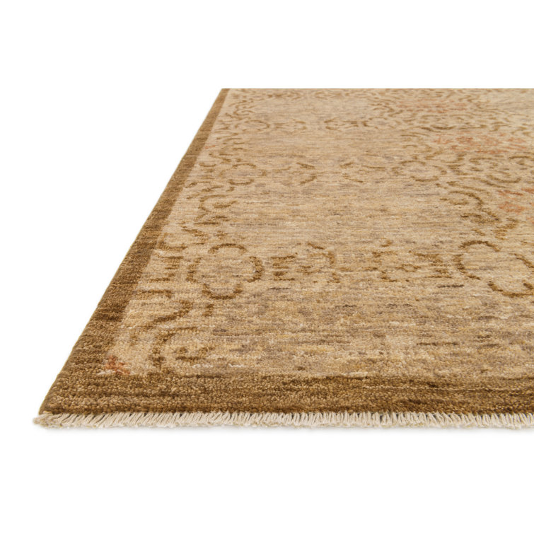 Antique Beige & Brown Hand-Knotted Wool Rectangular Rug