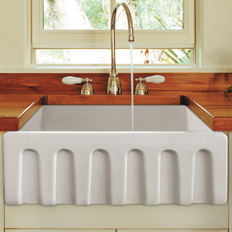 24'' White Fireclay Farmhouse Drop-In Single Bowl Sink