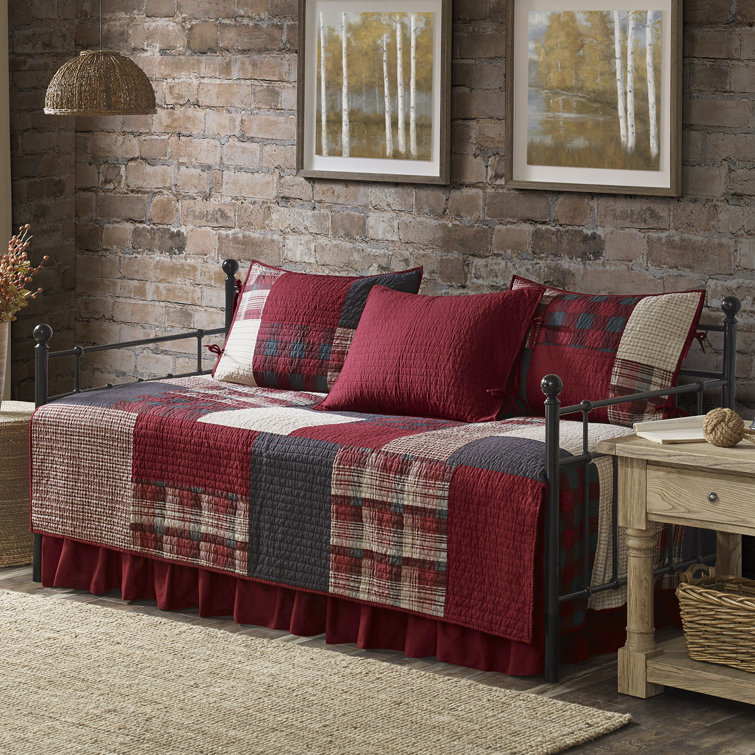 Red Cotton Twin Reversible Daybed Coverlet Set