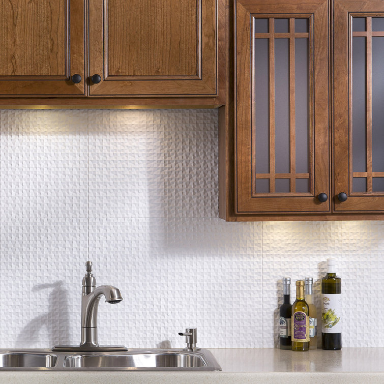 Matte White Vinyl Decorative Backsplash Tiles, 18" x 24"