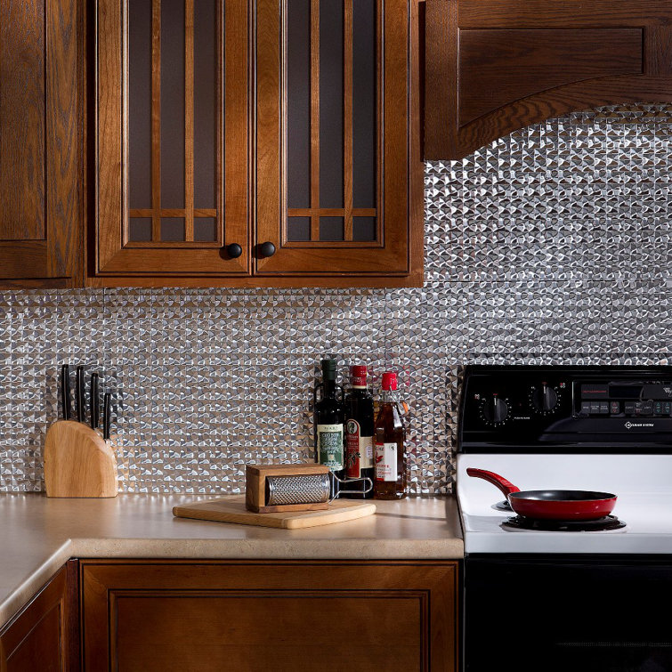 Brushed Aluminum Textured Vinyl Backsplash Kit, 24" x 18"