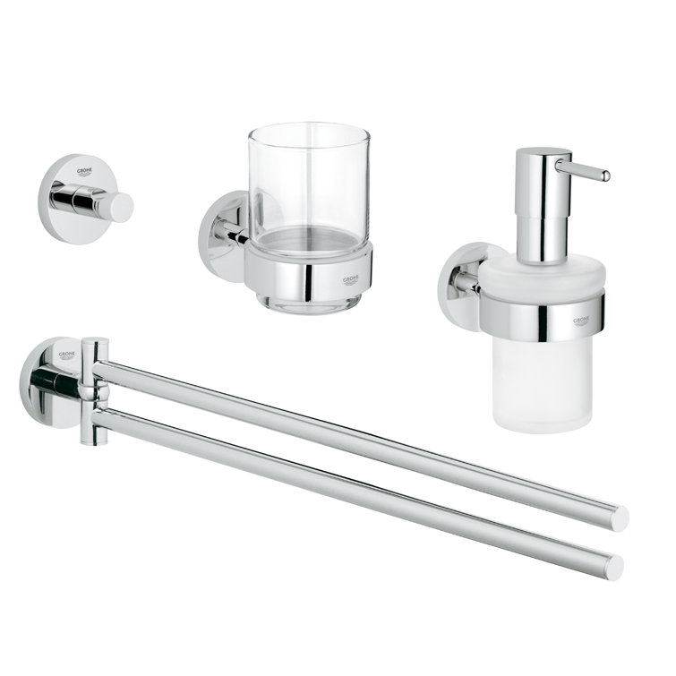 Chrome Glass and Metal Modern Bathroom Hardware Set