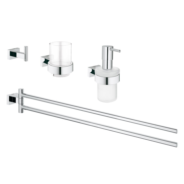 Chrome Glass and Metal Modern Bathroom Hardware Set