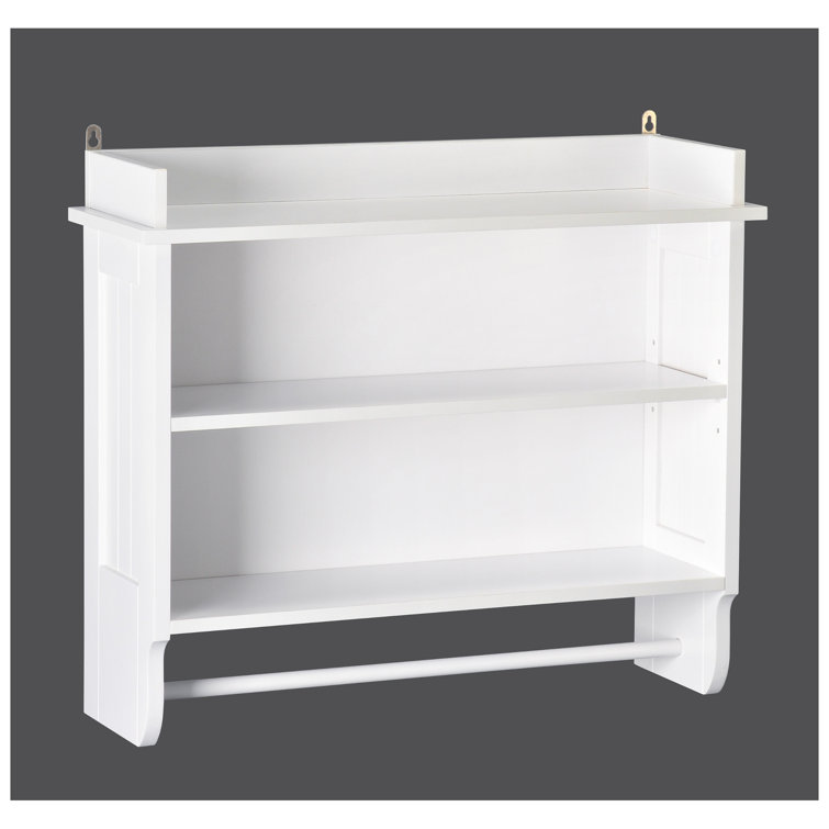 Elevated White Wooden Floating Wall Shelf with Towel Bar