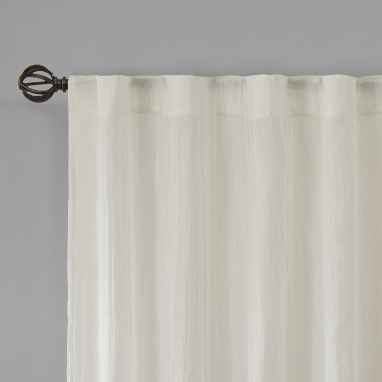 White Sheer Polyester Ground Length Curtain Panel Pair
