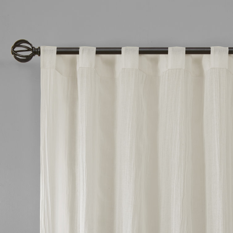 White Sheer Polyester Ground Length Curtain Panel Pair