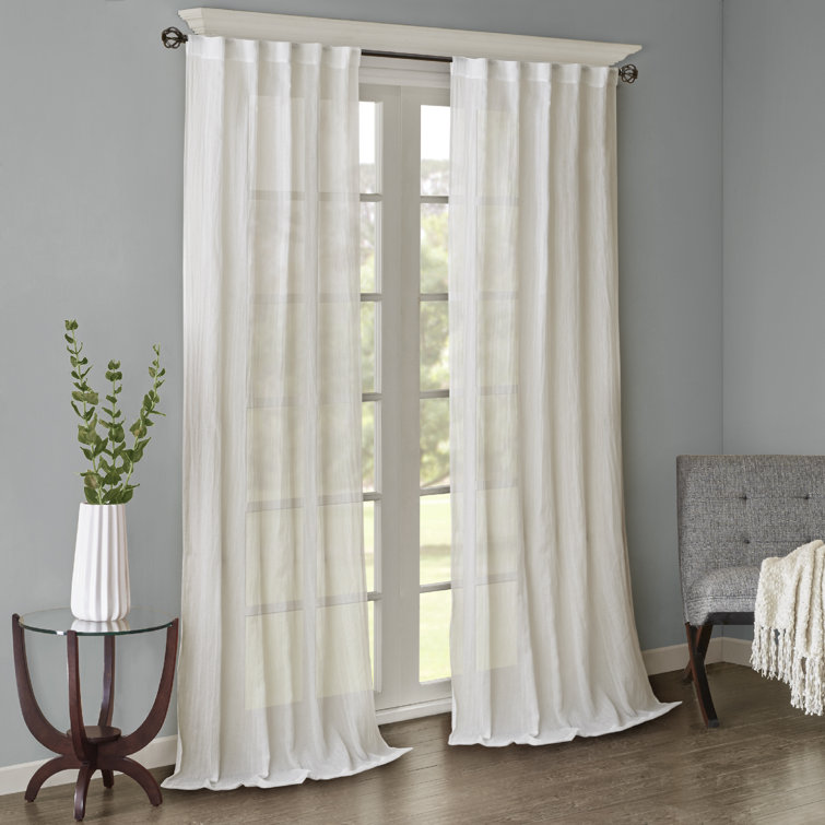 White Sheer Polyester Ground Length Curtain Panel Pair