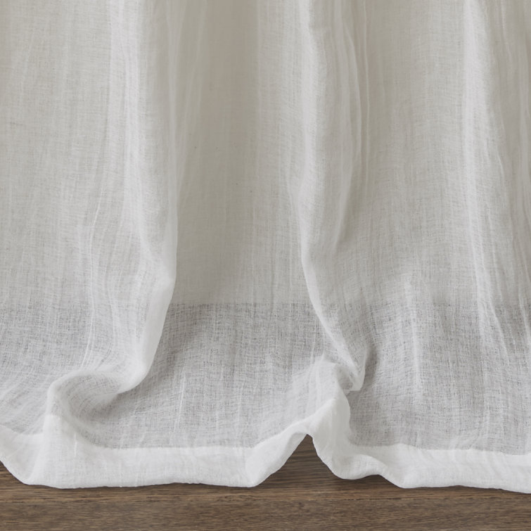White Sheer Polyester Ground Length Curtain Panel Pair