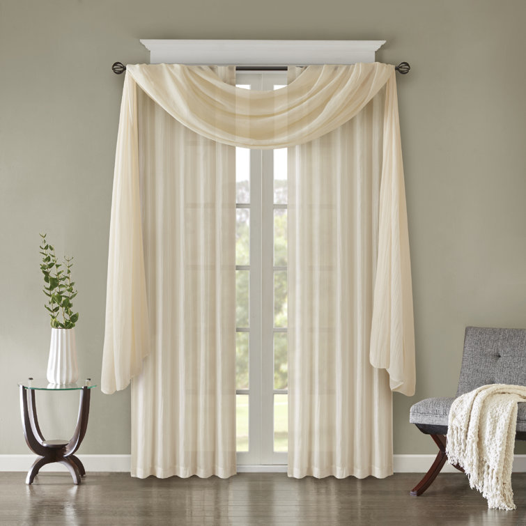 Cream Sheer Polyester Ground Length Window Drapes