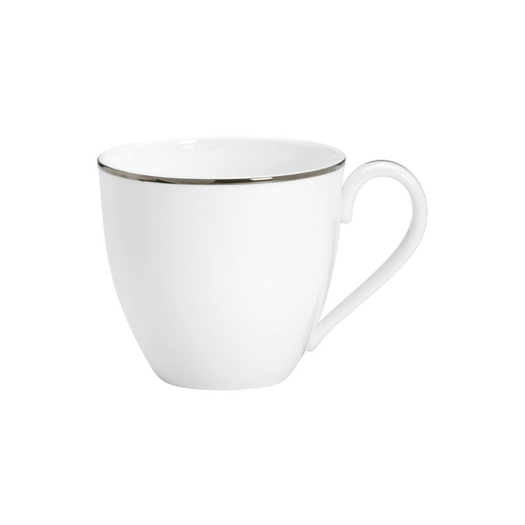 Ivory and Platinum Bone China Teacup with Saucer