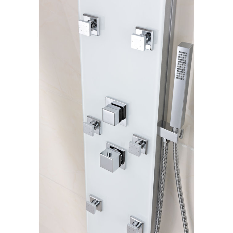 Jaguar 60'' White Tempered Glass Shower Panel with Jets