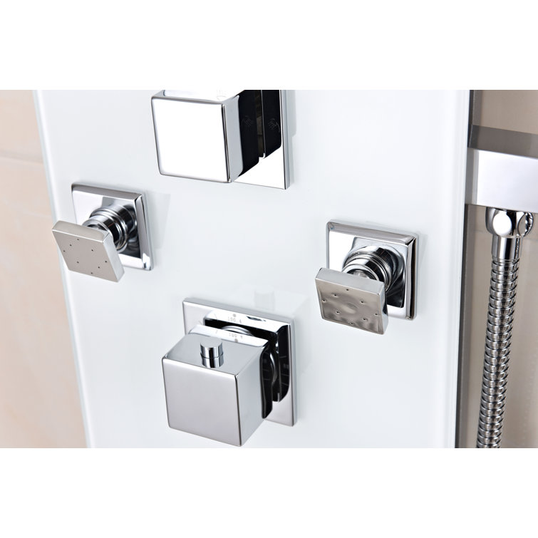 Jaguar 60'' White Tempered Glass Shower Panel with Jets