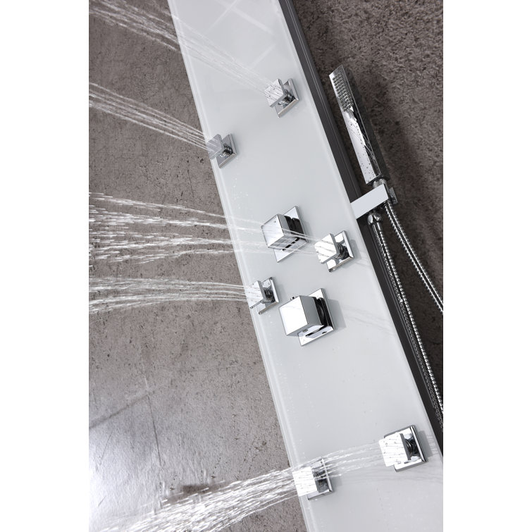 Jaguar 60'' White Tempered Glass Shower Panel with Jets