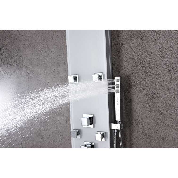 Jaguar 60'' White Tempered Glass Shower Panel with Jets