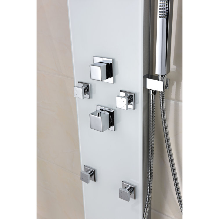 Jaguar 60'' White Tempered Glass Shower Panel with Jets