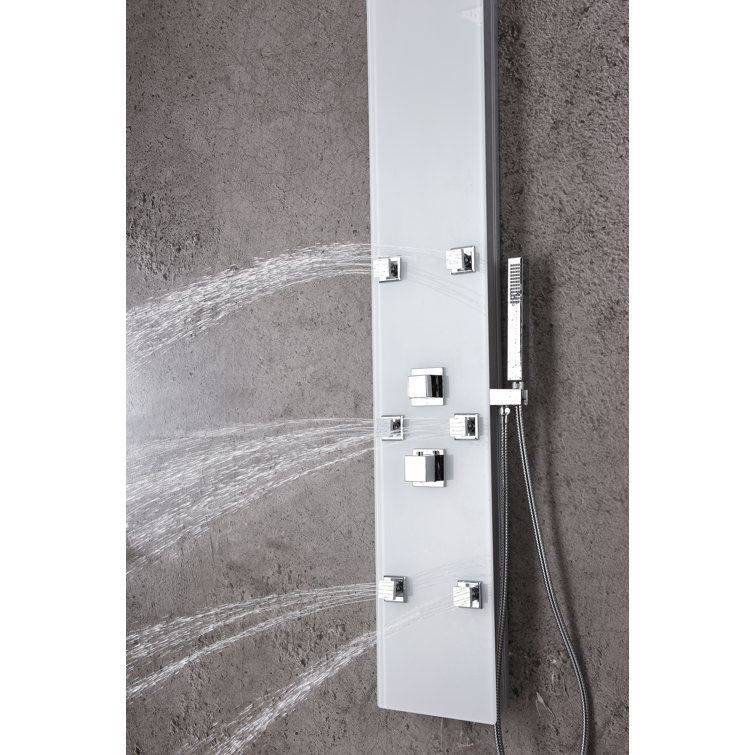 Jaguar 60'' White Tempered Glass Shower Panel with Jets