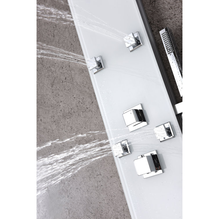 Jaguar 60'' White Tempered Glass Shower Panel with Jets