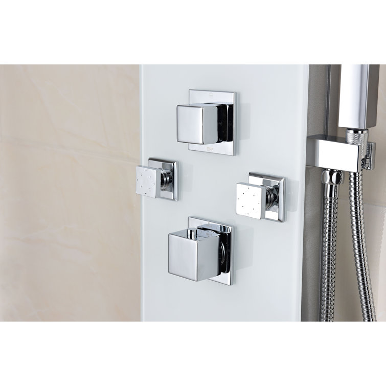 Jaguar 60'' White Tempered Glass Shower Panel with Jets