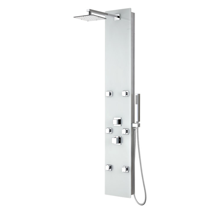 Jaguar 60'' White Tempered Glass Shower Panel with Jets