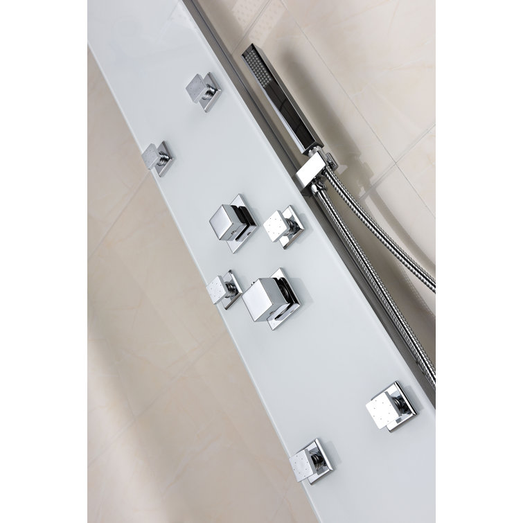 Jaguar 60'' White Tempered Glass Shower Panel with Jets