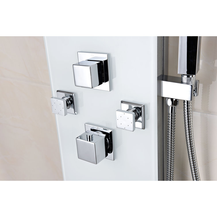 Jaguar 60'' White Tempered Glass Shower Panel with Jets