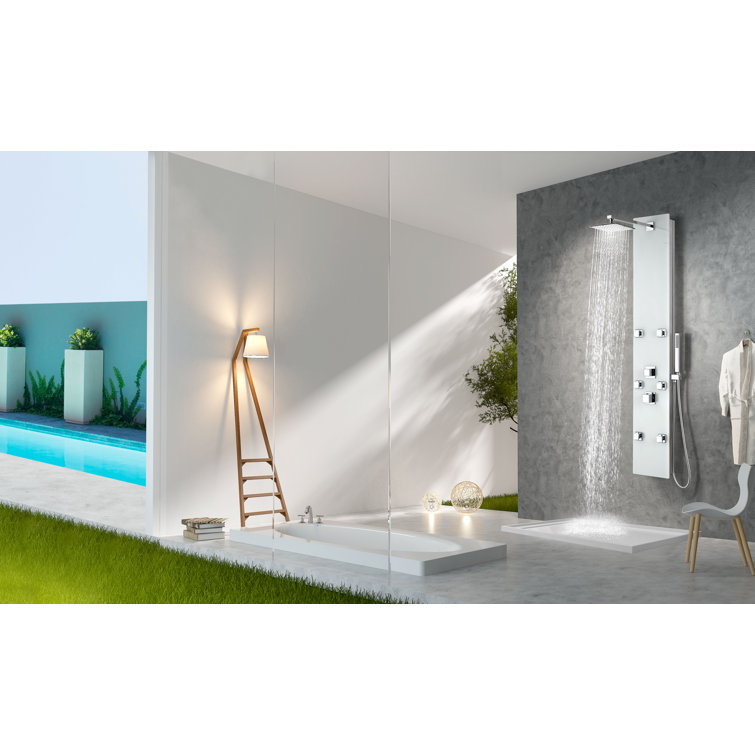 Jaguar 60'' White Tempered Glass Shower Panel with Jets