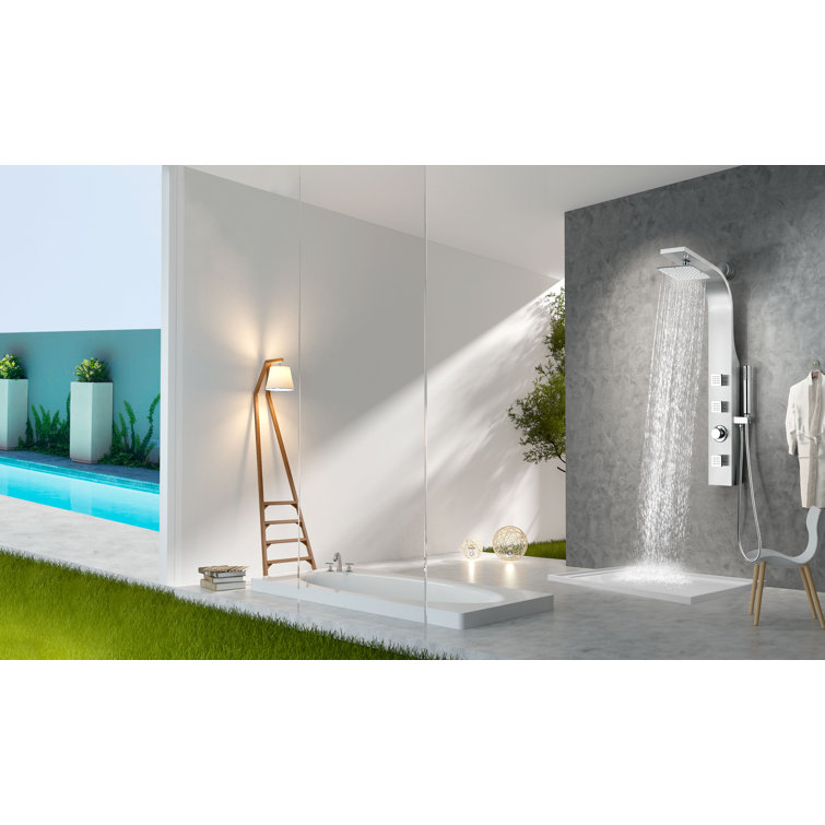 Silent 40'' Brushed Steel Full Body Shower Panel with Rain Shower
