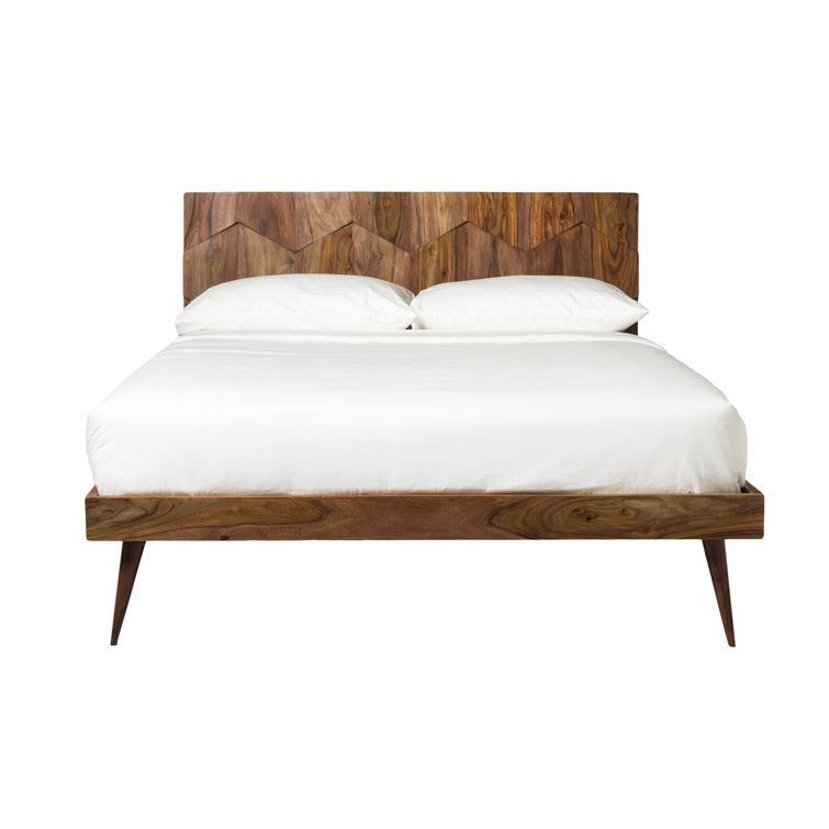 Deluxe Mid-Century Modern Sheesham Wood Queen Platform Bed with Storage