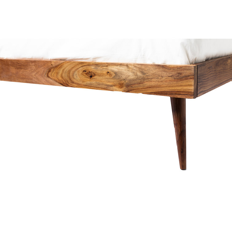 Deluxe Mid-Century Modern Sheesham Wood Queen Platform Bed with Storage
