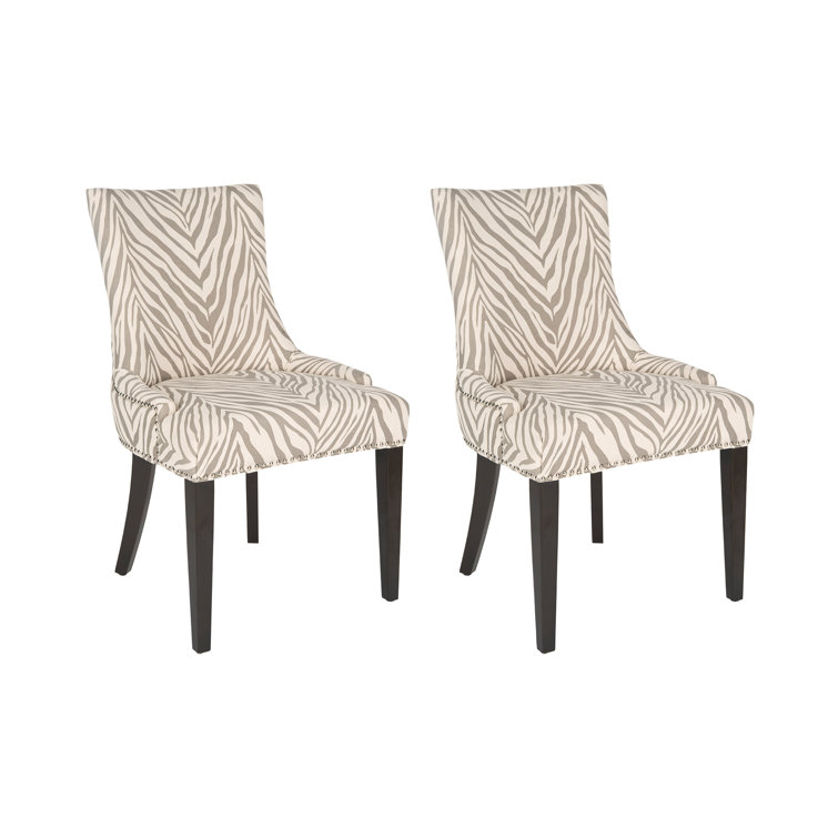 Lester Gray Zebra Linen Parsons Dining Chairs Set of 2