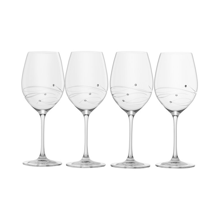Handcrafted Clear Crystal Wine Glasses with Swarovski Gems, Set of 4