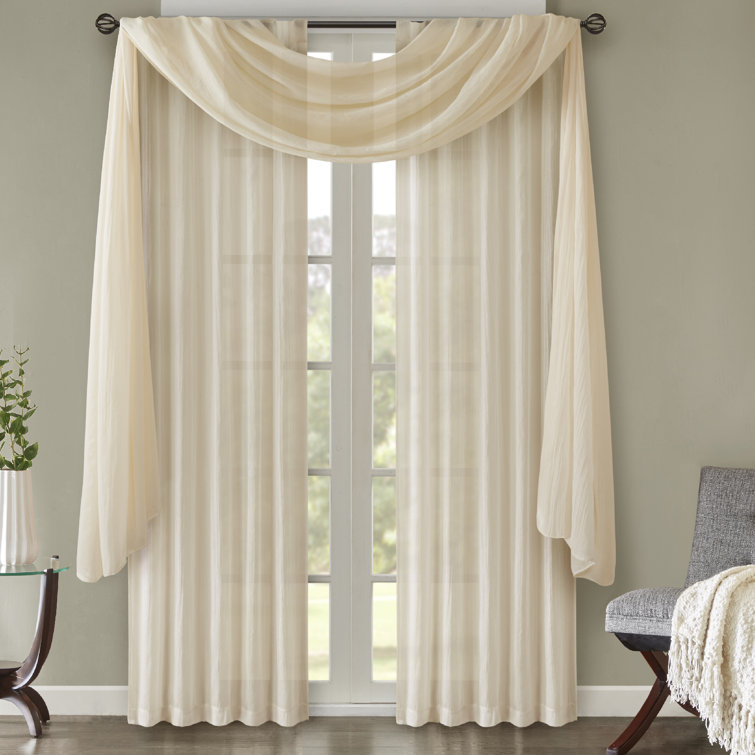 Cream Sheer Polyester Ground Length Window Drapes