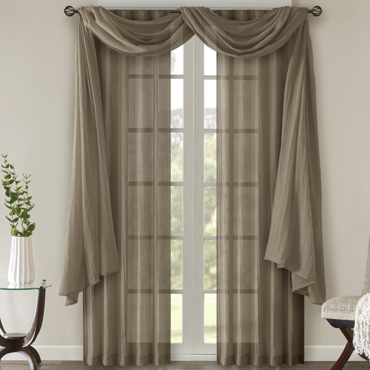 Taupe Sheer Polyester Ground Length Window Drapes