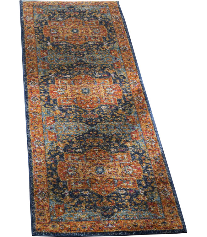 Evoke Blue and Orange Synthetic Stain-Resistant Runner Rug