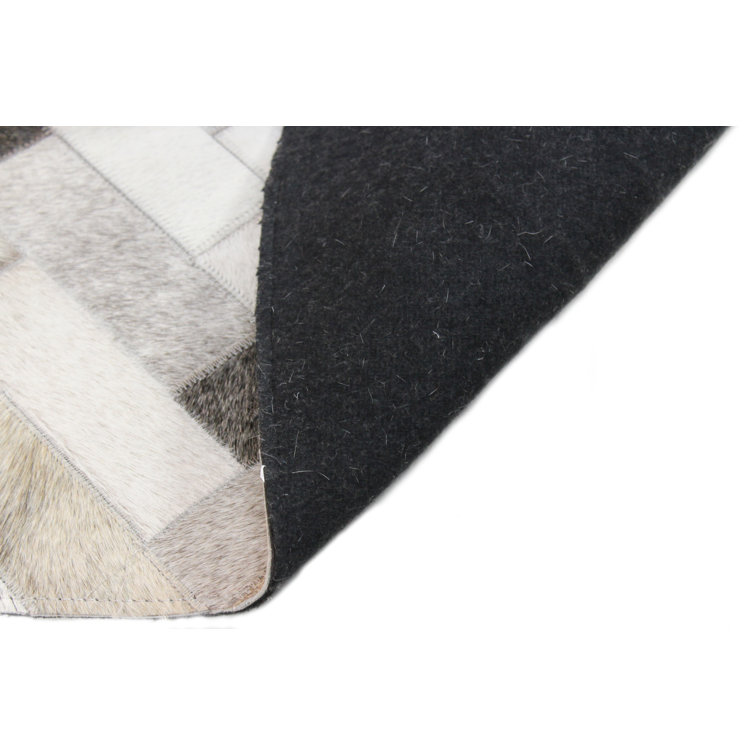 Handmade Black and Gray Cowhide Chevron Runner Rug