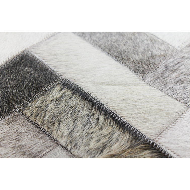 Handmade Black and Gray Cowhide Chevron Runner Rug