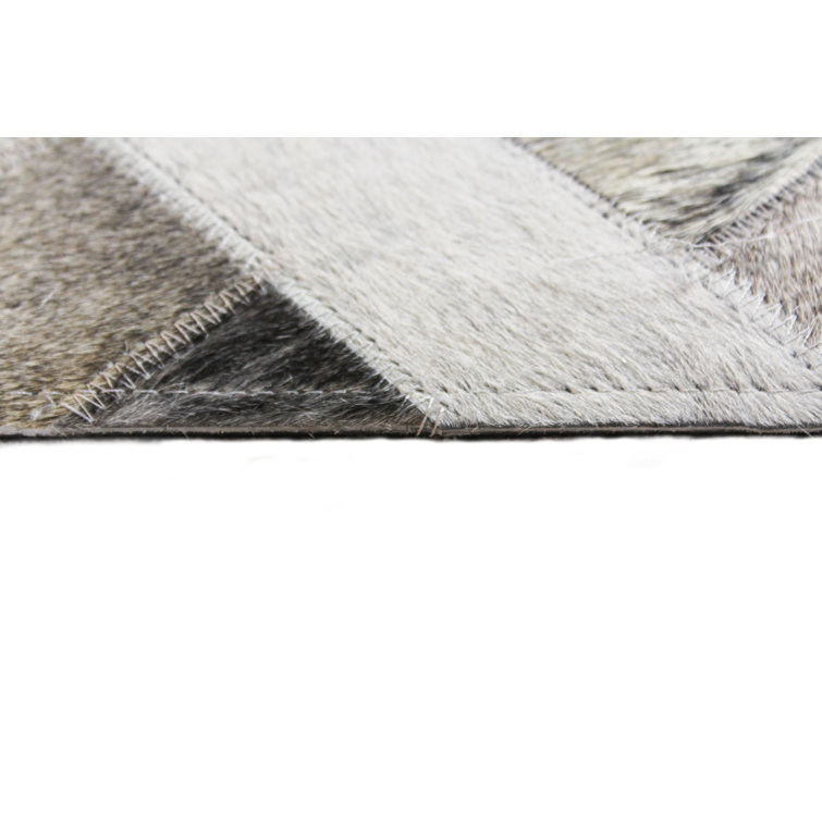 Handmade Black and Gray Cowhide Chevron Runner Rug