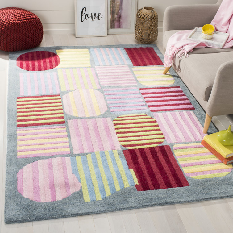Handmade Tufted Blue and Multi-Color Wool Kids Rug 6' x 9'