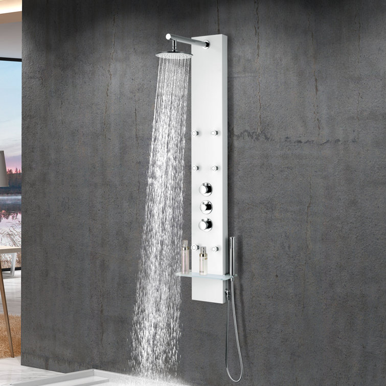 Donna 60'' White Aluminum Shower Panel with Adjustable Head
