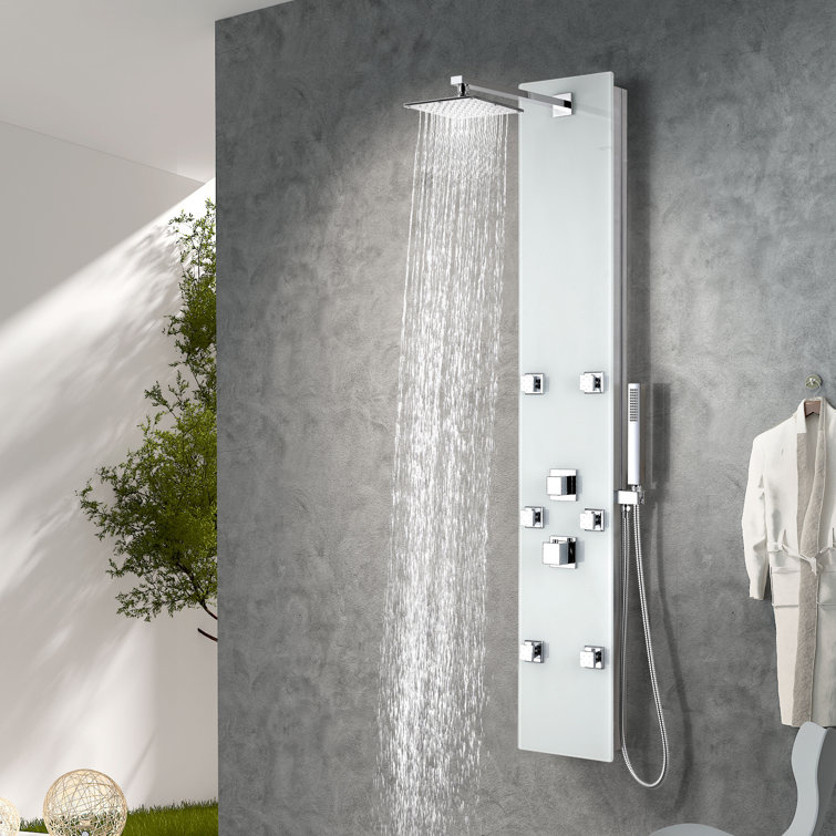 Rhaus 60'' White Tempered Glass Shower Panel with Jets