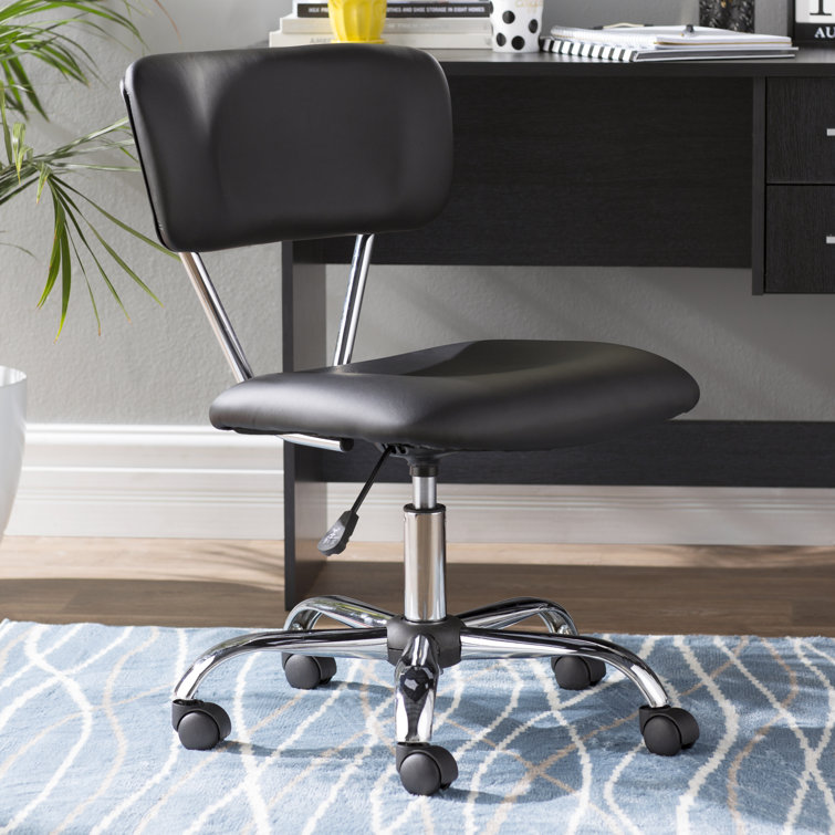 Black Vinyl Armless Swivel Task Chair with Silver Frame