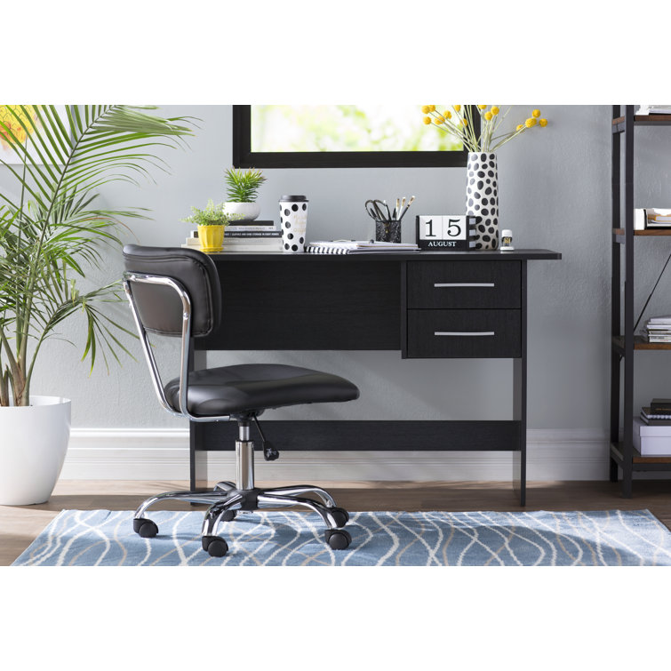 Black Vinyl Armless Swivel Task Chair with Silver Frame