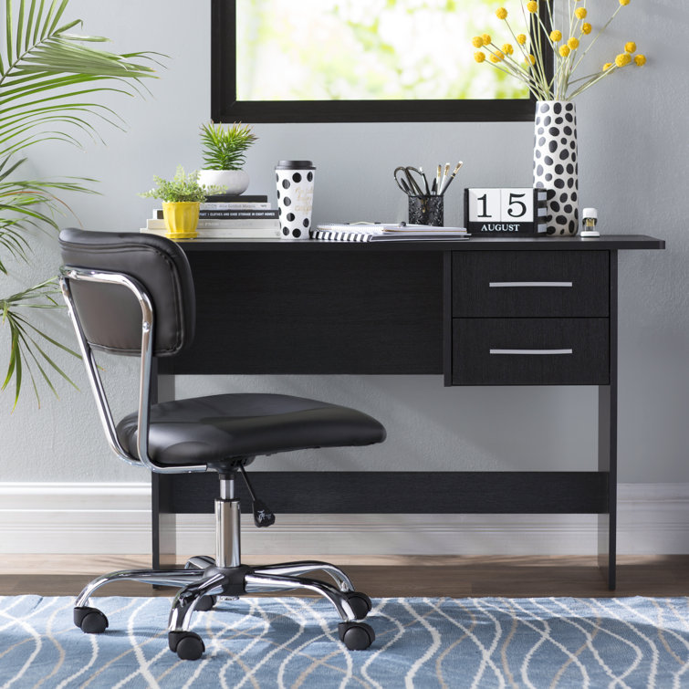 Black Vinyl Armless Swivel Task Chair with Silver Frame