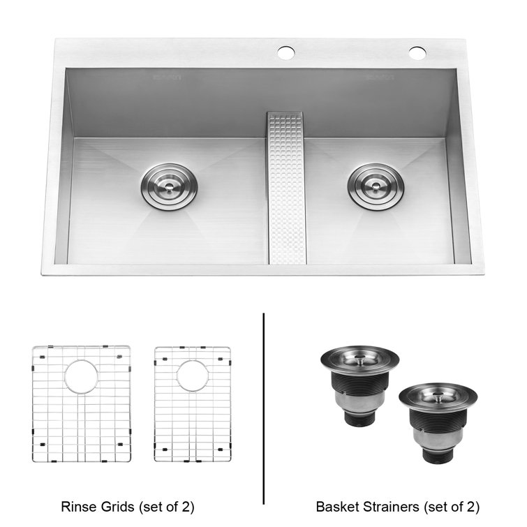 33-Inch Stainless Steel Double Bowl Topmount Kitchen Sink