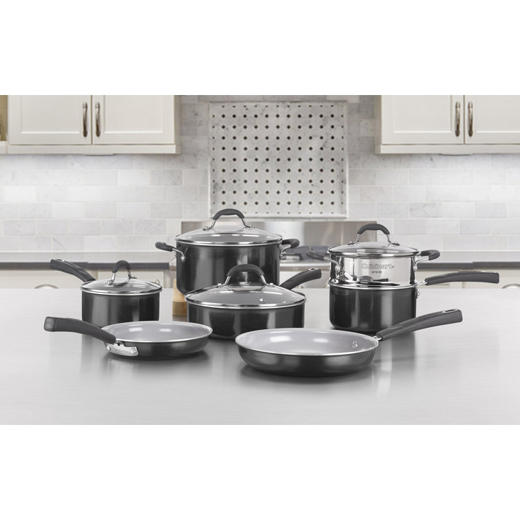 11-Piece Black Non-Stick Aluminum Cookware Set with Glass Lids