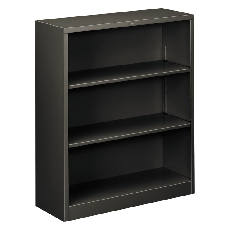 Charcoal Gray Steel 3-Shelf Adjustable Bookcase