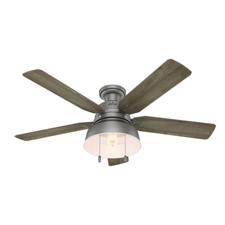 52" Matte Silver Low Profile Ceiling Fan with Light and Remote