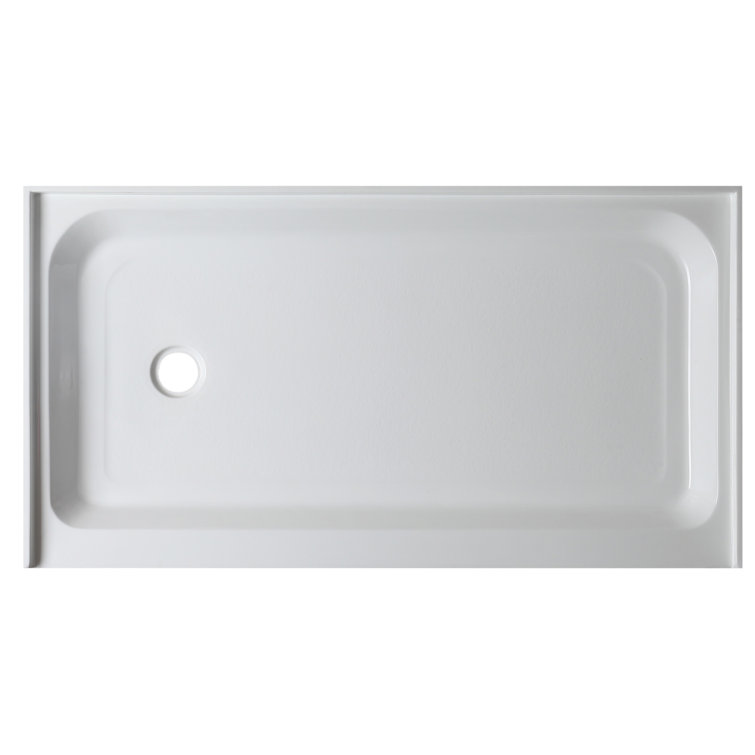 White Acrylic and Fiberglass Rectangular Shower Base with Left Drain