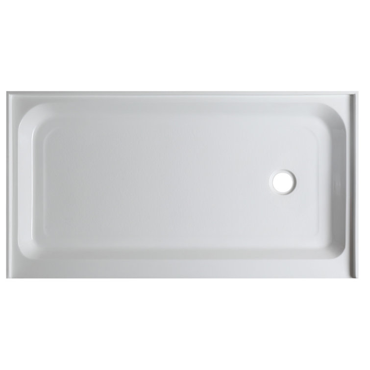 White Acrylic and Fiberglass Rectangular Shower Base with Right Drain