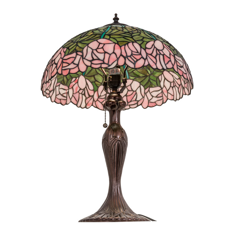 Multicolor Stained Glass Bronze Table Lamp with Floral Design